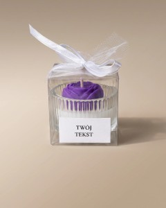 Podziękowania - Szklany tealight w pudełku - kwiaty fioletowe