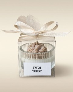 Podziękowania - Szklany tealight w pudełku - kwiaty beżowe