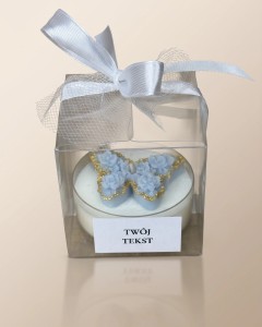 Podziękowania - Tealight plastikowy - motyl niebieski