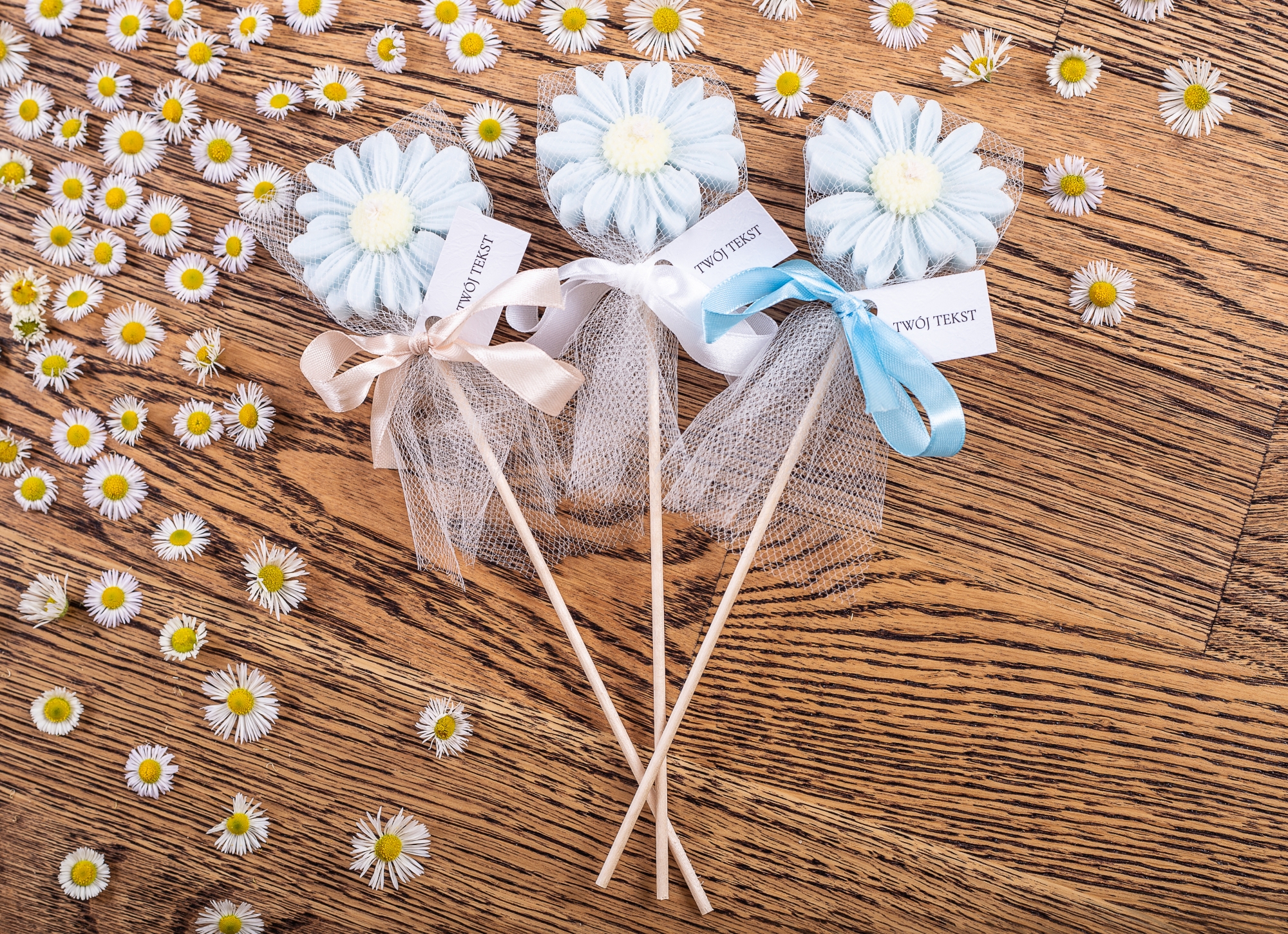 Stokrotki w tiulu blekitne zestaw – WS10252