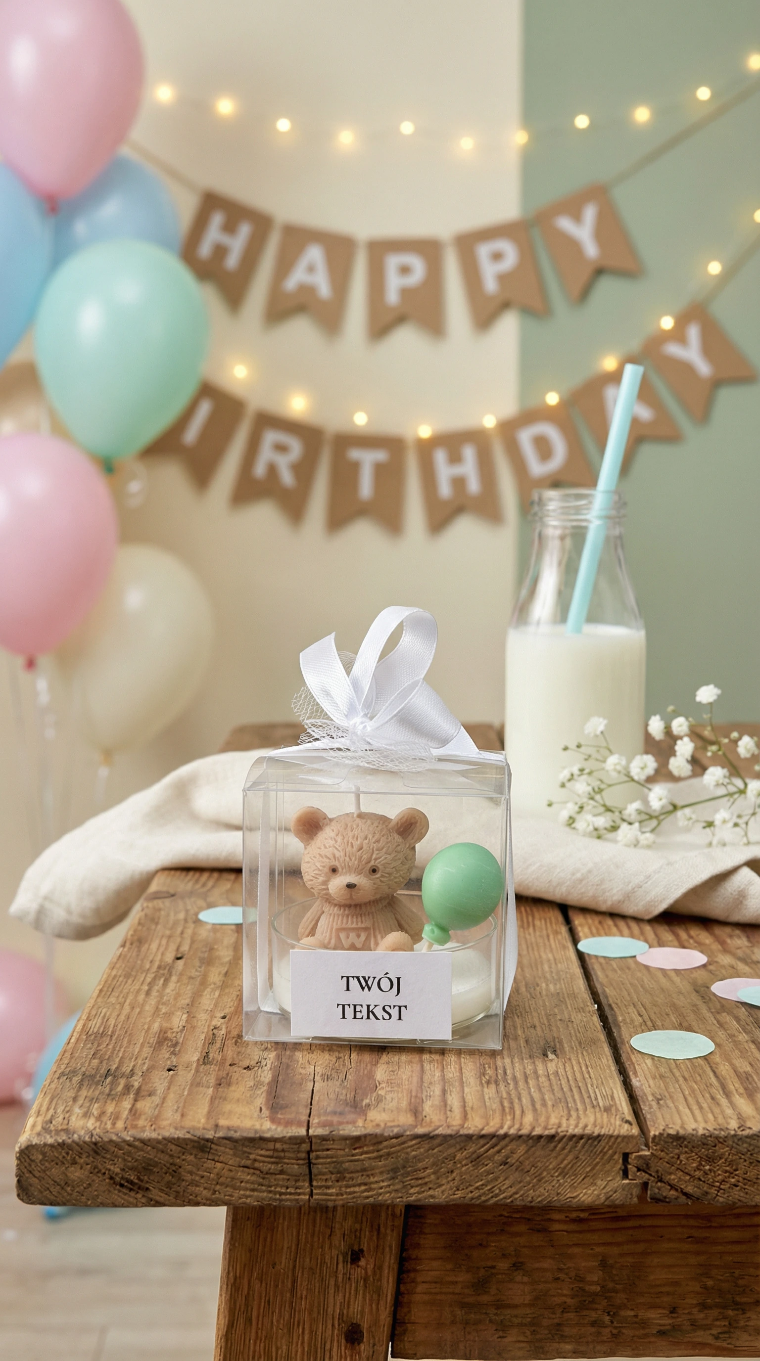 Podziękowania dla gości świeca z białą wstążką