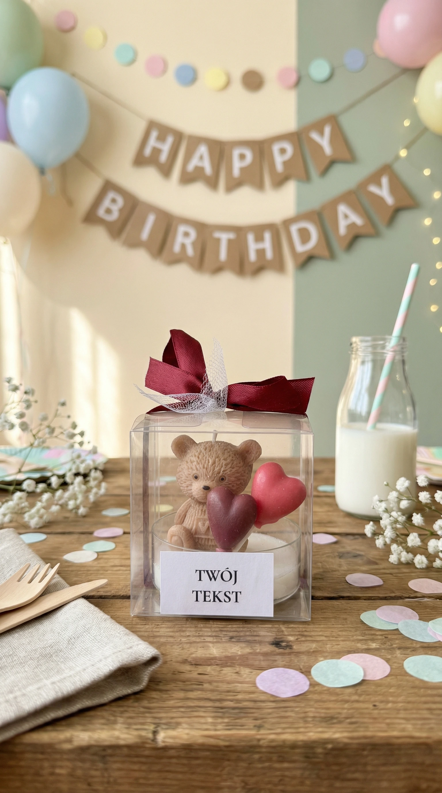 Podziękowania dla gości duży miś z sercami